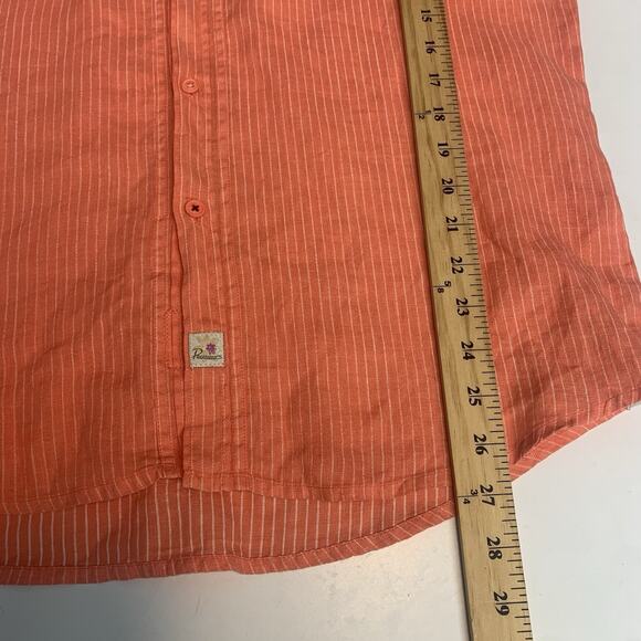 Pauawa Shirt Womens Large Linen Button Down Striped Floral Coastal Beachy Coral - Picture 10 of 11